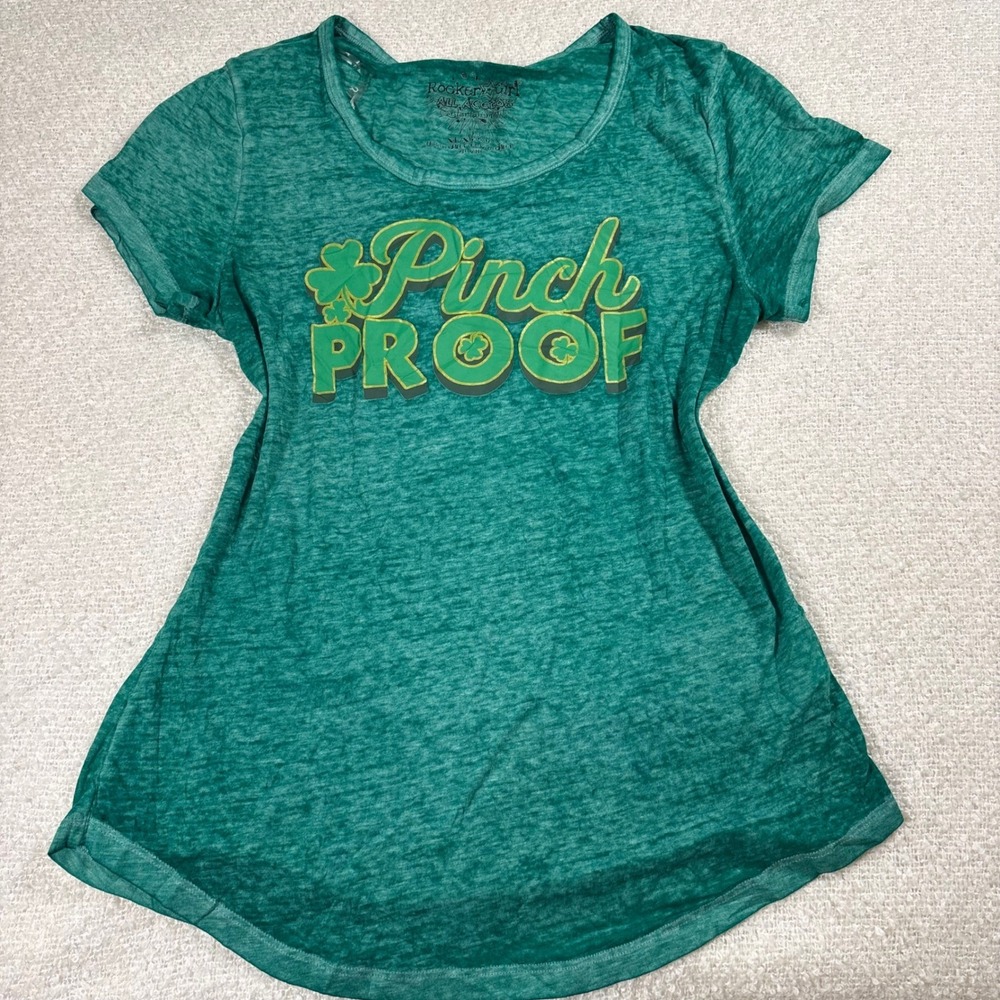 rocker girl green y2k burn out tee shirt top st patricks green pinch proof 2000s - Picture 2 of 6